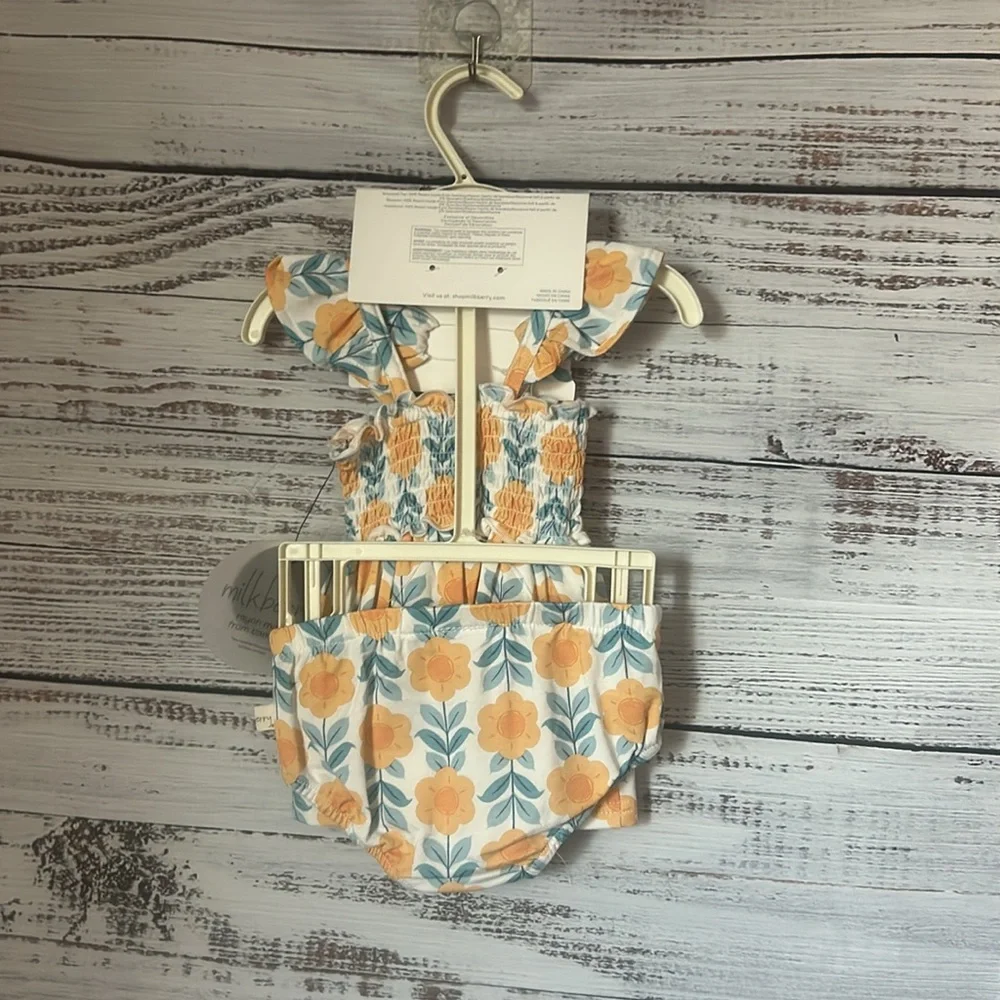 NWT Milkberry orange flowers bamboo 3 piece set size 3-6 months